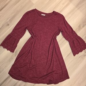 Maurices Long Sleeve Burgundy Boho Dress